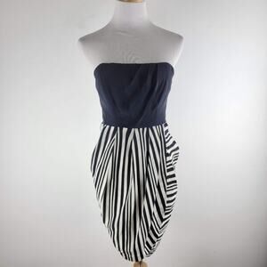 Shoshanna 100% Silk Strapless Sheath Dress Back Zip Striped Size 4